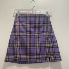 Purple Plaid Brandy Melville Skirt Brand New Brandy Melville Cara Skirt, Brandy Skirt, Purple Preppy, Cara Skirt, Brandy Melville Skirt, Navy Mini Skirt, Preppy Skirt, Buckle Skirt, Floral Wrap Skirt