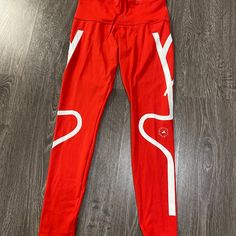 Adidas Stella Mccartney Womens Truepace Tight Long Leggings Red Size Gl7380 Fitted Red Yoga Pants For Athleisure, Red High Waist Sports Pants, Red High Waist Compression Bottoms, Tight Red Bottoms For Yoga, Red Yoga Pants Athleisure Style, Red High Waist Athleisure Pants, Red Fitted High Waist Activewear, Red Tight Bottoms For Yoga, Red Tight Yoga Pants Casual Style