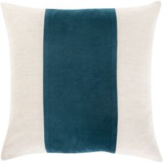 a blue and white striped pillow on a white background with the color block in the middle