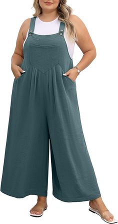 Amazon.com: OLRIK Plus Size Jumpsuit For Curvy Women Formal/Casual Gray Blue-1X : Clothing, Shoes & Jewelry Casual Mom Style Plus Size, Clothes For Short Curvy Figures, Plus Size Jumpsuit Outfit Casual, Clothing Silhouettes, Mexican Cruise, Casual Summer Rompers, Cruise Clothes, Mom Clothes, Summer Rompers