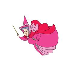 a cartoon character flying through the air with a wand in her hand and wearing a pink dress