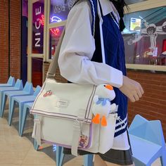 #bag #backpack #kawaii Trendy Rectangular Canvas Bag For Students, Student Canvas Satchel Shoulder Bag, Canvas Satchel Shoulder Bag For Students, Trendy Rectangular Student Canvas Bag, Harajuku Style Pouch Shoulder Bag For Daily Use, Harajuku Style Crossbody Bag For Daily Use, Harajuku Style Satchel Bag For Everyday, Large Capacity Satchel For School, Trendy White Canvas Bag