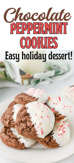 chocolate peppermint cookies on a plate with white icing