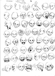 an image of various faces and expressions drawn by someone in the style of cartoon characters