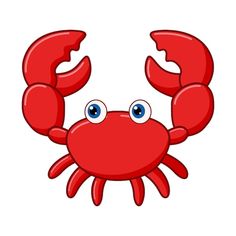 a cartoon red crab with blue eyes