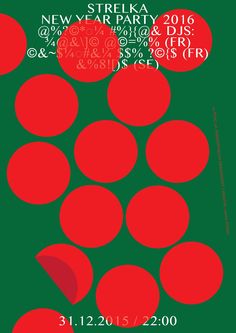 a poster for a new year party with red circles and numbers on the green background