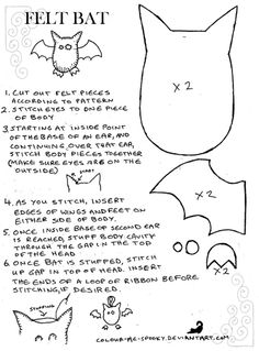 the instructions for how to make a felt bat, with pictures and text on it