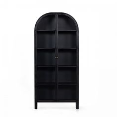 the black bookcase is empty and ready to be put into its display case,