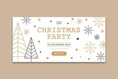 a christmas party banner with snowflakes and trees