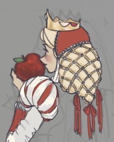 a drawing of an apple being kissed by a king