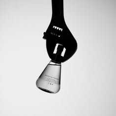 a black and white photo of a bottle in the shape of a lightbulb