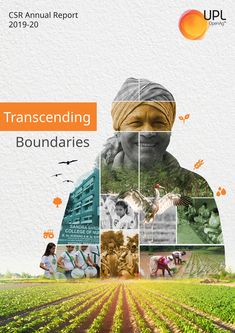 the cover of an annual report on transcending boundariess, with images of people in