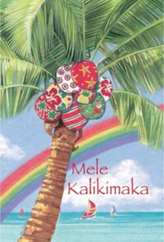 the cover of mele kalkimaka's book, with a palm tree and