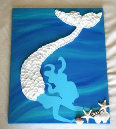 a painting of a mermaid with two seashells on it