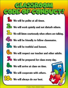 classroom code of conduct poster with colorful background