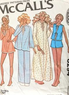 Vintage Pyjamas Nightwear, Pj Sewing Patterns For Women, Pjs Sewing Pattern, 70s Pyjamas, 1970s Sleepwear, 80s Pyjamas, 70s Pjs, 1980s Pajamas, 70s Loungewear