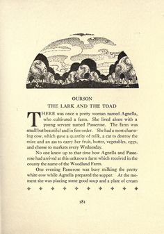 an open book with black and white illustrations on the page, which reads'the land and the toad there was once a pretty woman named