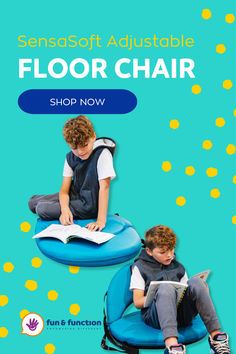 two young boys sitting on bean bag chairs with the text, floor chair shop now