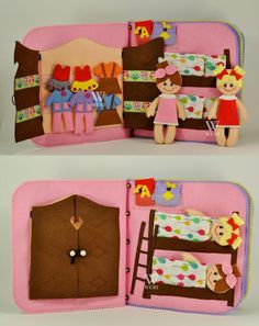 this is an image of a doll house made out of felt and paper with dolls on it