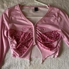 Pink Butterfly Crop Top Y2k Style Pink Crop Top T-shirt, Pink Cotton Y2k Crop Top, Pink Butterfly Crop Top, Pink Butterfly Corset Top, Pink Butterfly T Shirt, Brown Corset, White Knit Top, Bell Sleeve Crop Top, Tie Waist Top