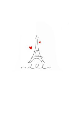 the eiffel tower with two hearts drawn on it's side, in paris