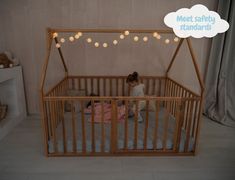 Montessori Baby Playpen With Extra High Rails by Busywood - Etsy Playpen Bed, Play Beds, Montessori Bed, Ikea Kura, House Shelves, Baby Playpen, Bed Platform, Toddler Beds, Montessori Baby