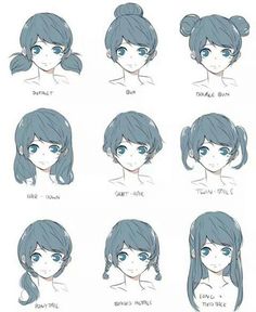 the different hairs styles for girls with blue eyes and hair in various positions, from head to face