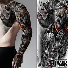 #sleeve #viking #tattoo design #tattoo idea #bng design #bear #animal tattoo #nice tattoo #moon #wolf #tattoo idea #hardstudio #forest #crow Mens Viking Tattoos Sleeves, Wolf Arm Sleeve Tattoo, Tattoo Ideas Forest, Art Viking Tattoo, Viking Battle Tattoo, Viking Tattoo Ideas For Men, Viking Sleeve, Viking Sleeve Tattoo For Men, Viking Sleeve Tattoo