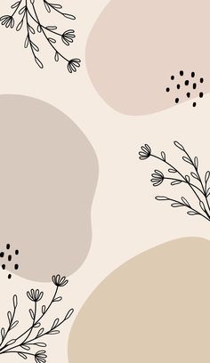 an abstract floral pattern with black and white flowers on pink, beige and grey background