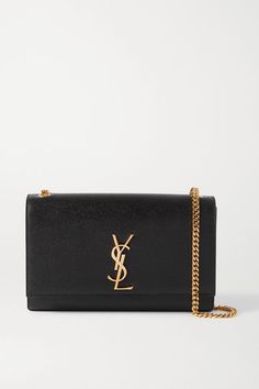 Black Kate textured-leather shoulder bag | SAINT LAURENT | NET-A-PORTER Black And Gold Handbag, Chanel Leather Bag, Saint Laurent Kate Bag, Black Ysl Bag, Ysl Kate Bag, Black And Gold Purse, Prom Things, Pict Random, Ysl Kate