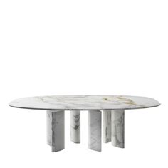 an oval marble dining table with four columns