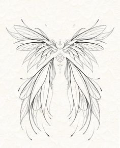 a drawing of an angel's wings in black and white