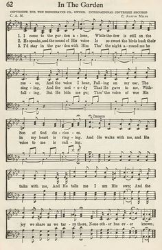 an old sheet music page with the words in the garden