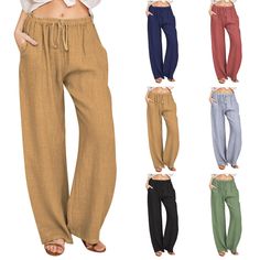 Store Categories Detail Women's Casual Straight Leg Pants Solid Color Casual Long Pants With Pockets Features Material: cotton and linen Elastic waist wide leg palazzo beach pants Features: basic stretched mid waisted band with drawstring, wide and straight legs, full length Highlight: Stretchy waist linen pants for women, summer pants women bell bottom flared beach pants, drawstring pants women, swimsuit coverup for women pants, high waisted wide leg linen pants for women flowy pants, white beach pants for women, wide leg pants for women long trousers, lightweight pants women slacks, black cargo pants for women trousers Size Waist Hip Length S 74cm/29.13'' 105cm/41.34'' 101cm/39.76'' M 78cm/30.71'' 110cm/43.31'' 102cm/40.16'' L 82cm/32.28'' 115cm/45.28'' 103cm/40.55'' XL 86cm/33.86'' 120c Plus Size Amazon Outfits, Amazon Resort Wear, Black Dress Pants Women, Resort Wear Plus Size, Cargo Pants Woman, White Flowy Pants, Plus Size Amazon, White Beach Pants, Amazon Outfits Women