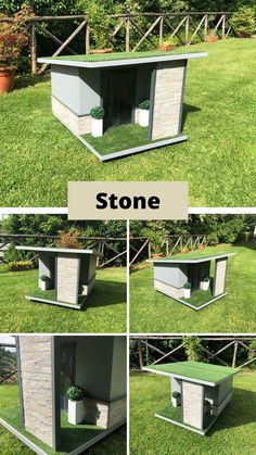 several different views of an outdoor dog house