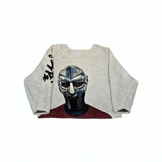 Hand Made Madvillainy Sweater RIP DOOM  Recycled Organic Cotton Tapestry. Cropped, Boxy Fit   Measurements: S/M Shoulder to Shoulder: 52 cm Sleeve Length: 56 cm Length: 56 cm Waist: 42cm   L/XL Shoulder to Shoulder: 58cm Sleeve Length: 60cm Length: 62cm Waist: 42cm Tapestry Sweater, Crochet Hoodie, Mf Doom, Fashion Ideas, Hand Knitting, Knitted Sweaters, Gender Neutral, Hand Made, Outfit Inspirations