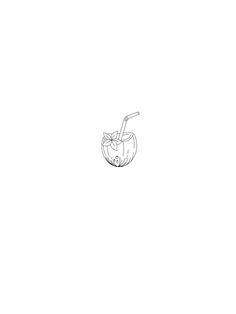 a line drawing of an apple with a straw in it's mouth, on a white background