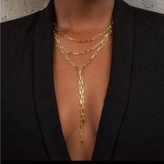 18 Karat Gold Plated Stainless Steel Layered Necklace. Water Resistant. Brand New Boutique Layered Gold Necklaces, Anchor Jewelry, Gorjana Jewelry, Layered Chain, Gold Necklaces, Gold Necklace Layered, Layered Necklace, Fall Shopping, Paper Clip