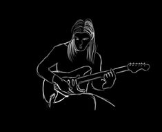 a drawing of a woman playing an electric guitar on a black background with the words,