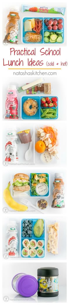 an image of lunch boxes with food in them and the text, practical school lunch idea - school