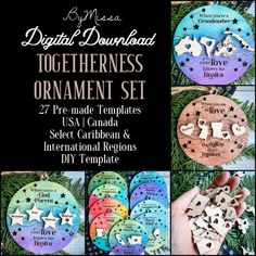 the digital printable christmas ornament set is shown