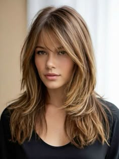 Long Layered Bob, Haircuts For Medium Length Hair, Brunette Hair With Highlights, Bangs With Medium Hair, Haircuts For Medium Hair, Layered Bob, Long Hair With Bangs, Hair Color And Cut, Long Layered Hair