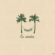 a hammock between two palm trees with the words la sestaa