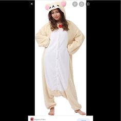 Really Fun And Cute Rilakkuma Costume!! One Size Adult Costume With Super Cute Details And Good With Ears. Korilakkuma Onesie, Kawaii Onesie, Onesie For Adults, Dragon Halloween Costume, Pajama Costume, Space Dress, Big Ears, Scrub Jackets, Fits Men