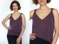 Purple elegant soft tank top | summer beach party tank top | designer asymmetric tank top | good quality tank top | rolled wide straps top  KEY FEATURES *unique and well consider design where every detail has its role *minimalist style *tested easy care *double lining where bottom lining can be put into high waist bottoms *soft and dusty look fabric *irregular shape hem *rolled tank top straps *this piece embraces femininity *perfect for summer or office look ------------------------------------ Cheap Purple Tank Camisole, Wide Straps Top, Beach Tops Summer, Party Tank Top, Summer Beach Party, Tank Top Straps, High Waist Bottoms, Summer Tank Tops, Top Summer