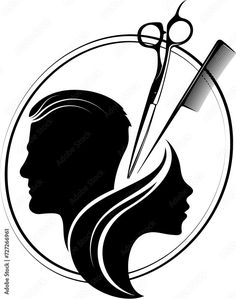 the silhouette of a woman with scissors and hair