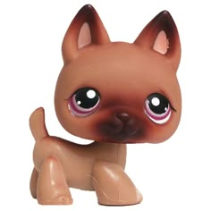 a small toy dog with big eyes on a white background