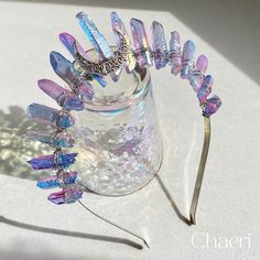 Aura | Fairy Crystal Crown with Silver Moon  Follow us on instagram @Chaeri_Crystal_Crowns for updates, giveaways and sales!  LEAD TIMES: * Usually, crowns and crystal products are dispatched within 2-4 business days.  SHIPPING: * Please note that the international delivery times are an estimate and delays due to customs are out of my control.  * Australia 13 - 20 Business Days * USA & Canada: 13 - 20 Business Days  * UK: 10 - 14 Business Days  * Rest of World 10 - 25 Business Days  CROWN CARE: Witch Festival, Festival Photoshoot, Moon Tiara, Moon Crown, Elf Wreath, Crystal Crown Tiaras, Goth Wedding, Bridemaids Gifts, Crystal Tiaras