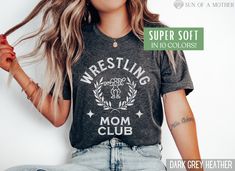 This Wrestling Mom Shirt is the perfect Wrestler T Shirt for your wardrobe! Our Bella and Canvas tees are super soft, DTG printed (printed with ink), and 100% cotton. ❗❗There may be a slight difference in the colors due to different monitors. ❗❗ 🌞 HOW TO ORDER 🌞 * Select your size and color from the drop-down menu * Add your shirt to cart. If you would like more than one, add each one to cart individually. * Proceed to check out! * Your shirt will be ready to ship in 1-3 days! 🌞 SIZING 🌞 Check the Size Chart and Fit Guide in the photos for reference! 🌞 PRODUCTION + SHIPPING 🌞 * Order Production: 1-3 business days  * Standard Shipping: 1-5 business days after production time 🌞 SHIRT DETAILS 🌞 * 100% combed and ring-spun cotton (fiber content may vary for heather colors) * Fabric wei Wrestling Mom Outfit, Mama Tshirts, Circuit Ideas, Mom Era, Senior Night