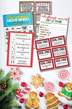 christmas movie bingo game with gingerbread cookies and candy canes